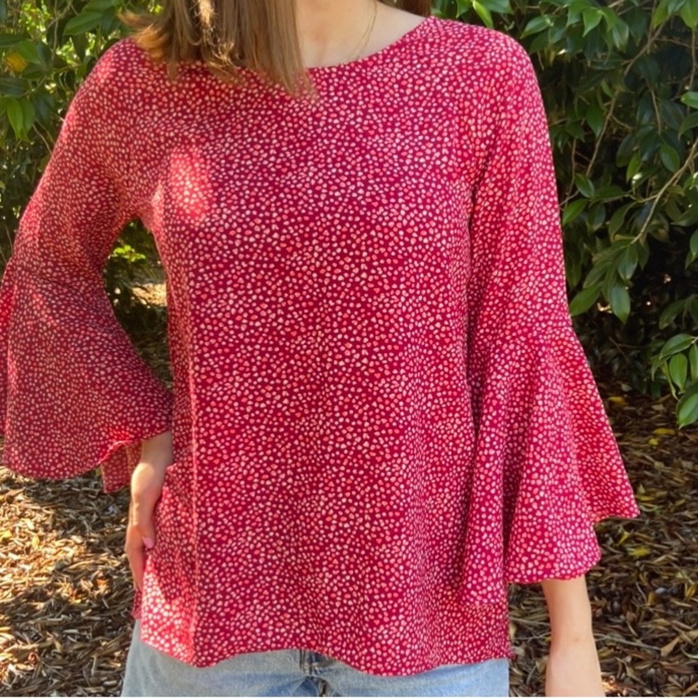 LAUREN CONRAD - Polka dot bell sleeve blouse with slit back - Size XS
